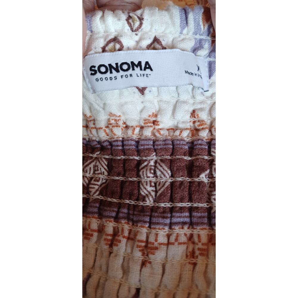 Sonoma Goods For Life Aztec Boho Maxi Dress Size XL Linen Blend Smocked - Picture 6 of 8